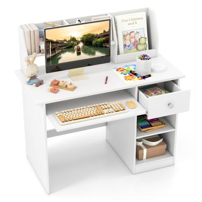 Kinderbureau met Toetsenbordlade en Opbergvakken -Wit
