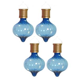 Solar hanglamp bol/peertje - 4x - Marrakech - kobalt blauw - kunststof - D8 x H12 cm