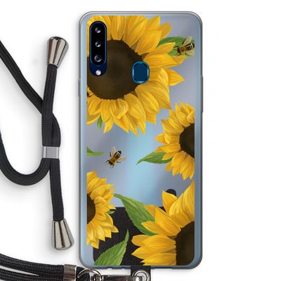 Sunflower and bees: Samsung Galaxy A20s Transparant Hoesje met koord