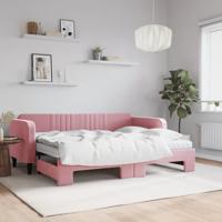 Slaapbank onderschuifbed en matrassen 80x200 cm fluweel roze