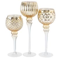 Luxe glazen design kaarsenhouders/windlichten set van 3x stuks goud transparant 30-40 cm   -