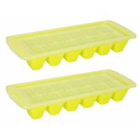 Plasticforte IJsblokjesvormen - roze - 2x stuks - met afsluitdeksel - 28 x 11 cm - ijsklontje