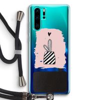 Zwart-wit cactus: Huawei P30 Pro Transparant Hoesje met koord