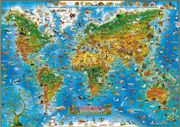 Kinderwereldkaart 92 Dieren van de wereld, 140 x 100 cm | Dino's Maps - thumbnail
