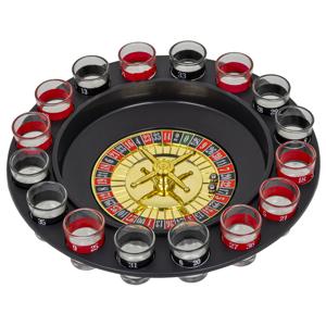 Roulette drankspel - kunststof - D30 x H7 cm - set met wiel - shots - casino spel