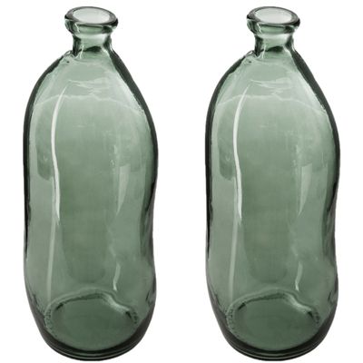 Bloemenvaas - 2x - Organische fles vorm - groen transparant - glas - H36 x D15 cm