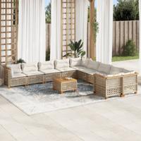 11-delige Tuinset met kussens poly rattan beige