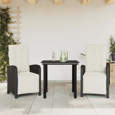 3-delige Bistroset met kussens poly rattan zwart 3-delige Bistroset met kussens poly rattan zwart