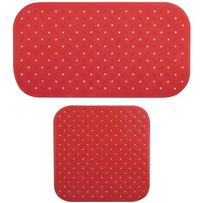 MSV Douche/bad anti-slip matten set badkamer - rubber - 2x stuks - rood - 2 formaten