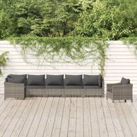7-delige Loungeset met kussens poly rattan grijs