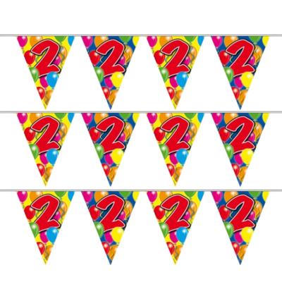 Leeftijd vlaggenlijn - 3x - 2 jaar - 10 meter - verjaardag versiering - vlaggetjes