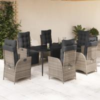7-delige Tuinset met kussens poly rattan grijs