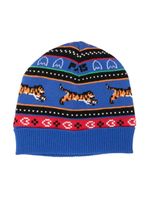 Kenzo Kids patterned intarsia-knit cotton blend beanie - Bleu - thumbnail