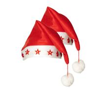 Kerstmuts - 2x - rood - met lichtjes - volwassenen - verlichte kerstmuts - sterren
