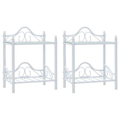 Nachtkastjes 45x30,5x60 cm staal en gehard glas wit 2 st
