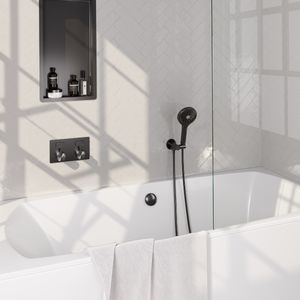 Brauer Gunmetal Carving thermostatische inbouw badkraan met badvulcombinatie en 3 standen handdouche set 4 gunmetal geborsteld PVD