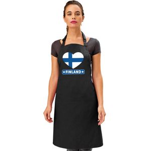 Finse vlag in hart keukenschort/ barbecueschort zwart heren en dames   -