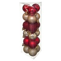 18x stuks kerstballen rood/goud glans en mat kunststof 3 cm - thumbnail