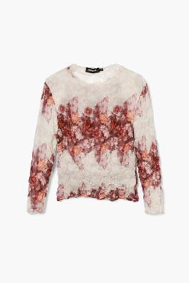 Bloes met bloemen en textuur - BLUE - XL