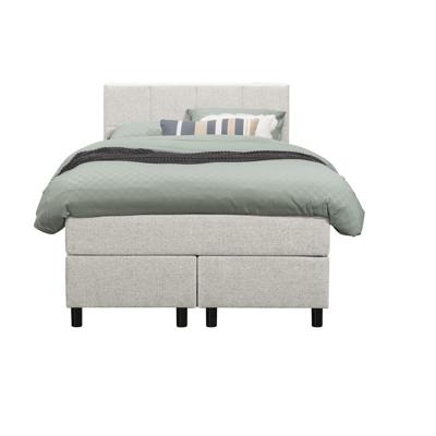 Leen Bakker - Boxspring Liv Geblokt - Ecru - 120x200 Cm - Ronde Poot - Stof - Crème