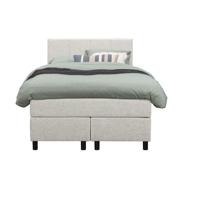 Leen Bakker - Boxspring Liv Geblokt - Ecru - 120x200 Cm - Ronde Poot - Stof - Crème