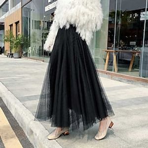 Dames Rok Tutu Midi Rokken Tule Chiffon Afdrukken Effen Verjaardagsfeest Casual / Dagelijks Lente zomer Polyester Studentikoos Zwart Wit Blozend Roze Kameel Lightinthebox