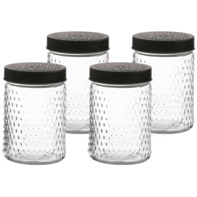 Voorraadpot/bewaarpot Roma - 4x - 1L - glas - zwart - D12 x H17 cm