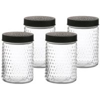 Voorraadpot/bewaarpot Roma - 4x - 1L - glas - zwart - D12 x H17 cm