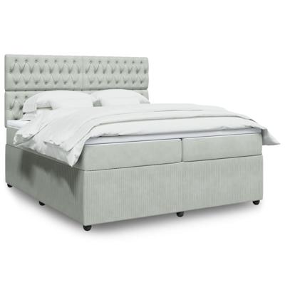 Boxspring met matras fluweel lichtgrijs 200x200 cm