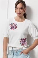 Studio Anneloes Omira Flower Pullover 12827 Trui Korte Mouw 1100 Off White