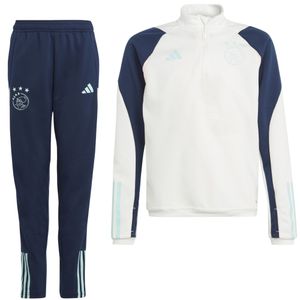 adidas Ajax Trainingspak 1/4-Zip 2023-2024 Kids Wit Donkerblauw Lichtblauw