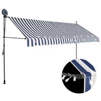 VidaXL Luifel handmatig uitschuifbaar met led 400 cm blauw en wit