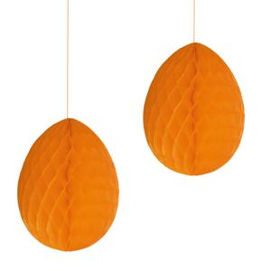 Pasen thema versiering - 2x - papier - hangend paasei van 20 cm aan koord - oranje