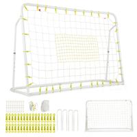 2 In 1 Buiten Voetbaldoel 187 x 122,5 cm met Rebound Net Verstelbare Hoek Stevig Metalen Frame Voetbaltraining voor Kinderen 6+ Wit
