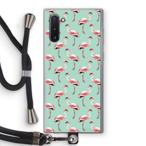 Flamingoprint groen: Samsung Galaxy Note 10 Transparant Hoesje met koord