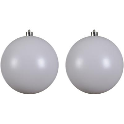 Decoris Kerstbal - 2x - wit - groot - 14 cm - kunststof - glans