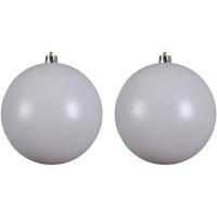 Decoris Kerstbal - 2x - wit - groot - 14 cm - kunststof - glans