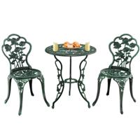 3-Delige Tuinmeubelset Gegoten Rose Ontwerp Antieke Buiten Tuinmeubilair Eetgroep Tuinset Ronde Tafel en Stoelen met Paraplu Gat
