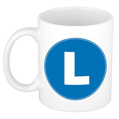 Koffie mok met de letter L - beker - blauw - eerste letter van een voornaam - wit - 300 ml