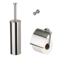 Geesa Nemox Toiletaccessoireset - Toiletborstel met houder - Toiletrolhouder met klep - Handdoekhaak - RVS geborsteld 91650005115