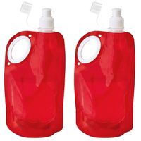 Waterfles/drinkfles opvouwbaar - 2x - rood - kunststof - 770 ml - schroefdop - waterzak - Drinkflessen