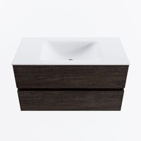 MONDIAZ VICA 90cm badmeubel onderkast Dark Brown 2 lades. Wastafel CLOUD midden 1 kraangat, kleur Talc.