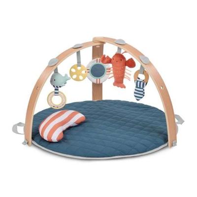 INGENUITY Omkeerbare Baby Speelmat - Marine - Opvouwbaar, Verwijderbare Houten Speelboog, 5 Speeltjes, Spiegel, Kussen