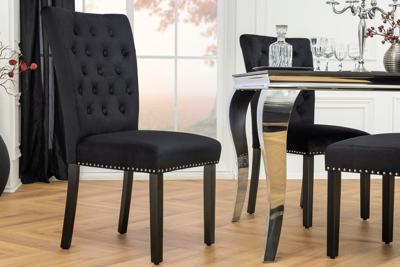 Chesterfield Stoel CASTLE Zwart fluweel rubberhout decoratieve klinknagels - 44590