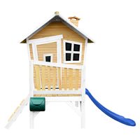 AXI Robin Speelhuis op palen & blauwe glijbaan Speelhuisje voor de tuin / buiten in bruin & wit van FSC hout - thumbnail