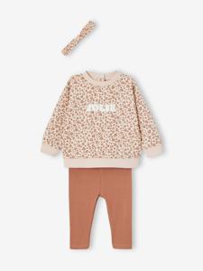 Personaliseerbare sweater + legging + haarband babymeisje beige (poederkleur)