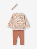 Personaliseerbare sweater + legging + haarband babymeisje beige (poederkleur) - thumbnail