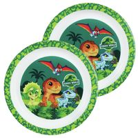 2x stuks kunststof ontbijtbordje plat Jurassic World dinosaurus 22 cm