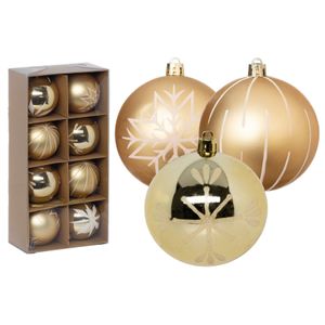 Gedecoreerde kerstballen - 8x st - 8 cm - kunststof - goud/wit