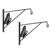 2x stuks muurhaken met vlinder antraciet 24 x 35 cm - verzinkt staal - hanging basket haak